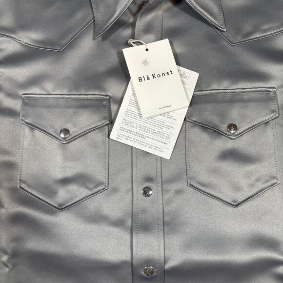ACNE STUDIOS SHINY SILVER GRAY WESTERN SHIRT WITH SNAPS NWT SIZE MEDIUM - Picture 8 of 8